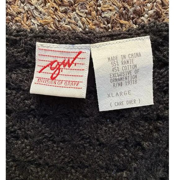 Vintage AGW Division of Graff Black Open Knit Cardigan XL Floral Embroidered - Picture 7 of 11